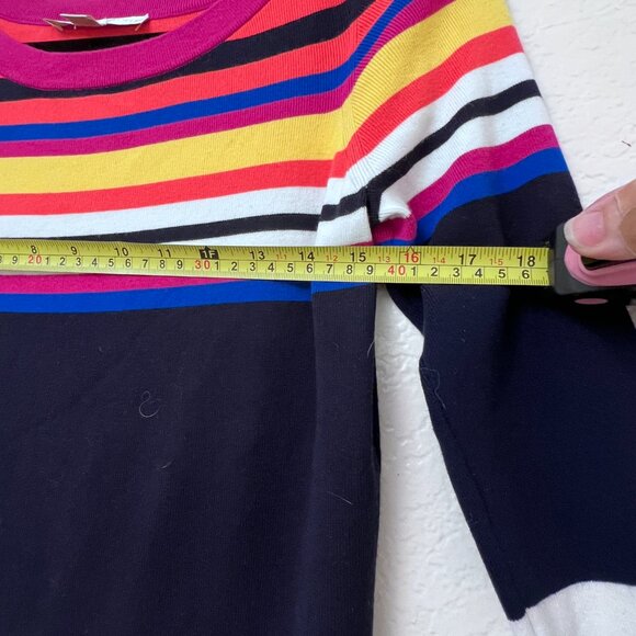 Boston Proper Pullover Sweater Top Sz M Multicolor Stripe Knit 3/4 Sleeve Preppy - Picture 4 of 9